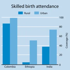Figure 4.3 Geographic inequalities in coverage rates for skilled birth attendance in  three countries v