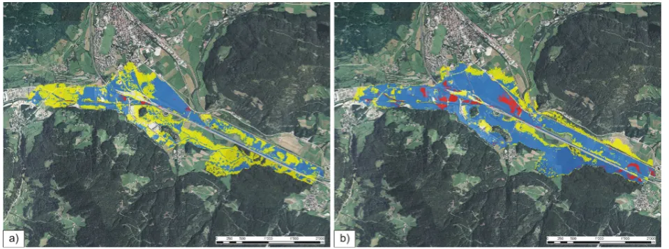 Fig. 13. Changes in expected damages due to ﬂood events in theVipiteno/Sterzing Basin for the scenario representing the presentclimate conditions and for the scenario representing possible futureclimate conditions.