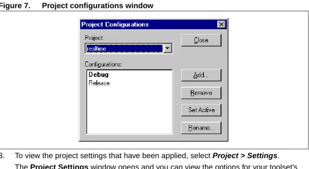 Figure 7. Project configurations window