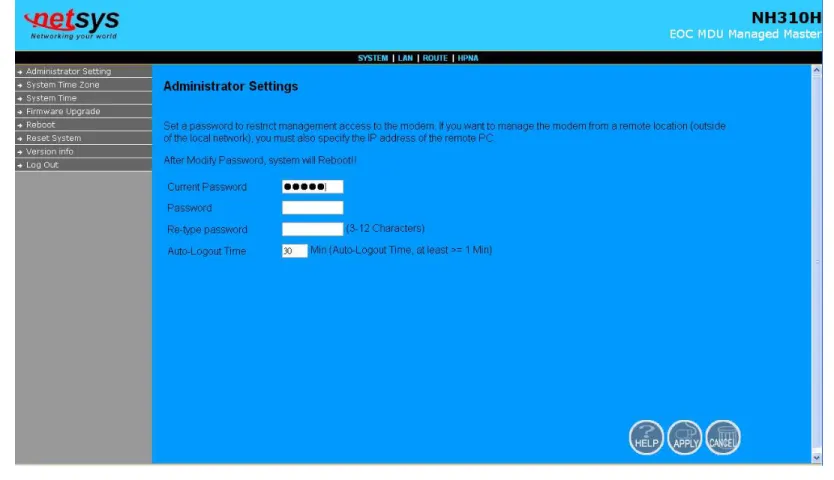 Figure 4.3.1 Administrator Settings Configuration 