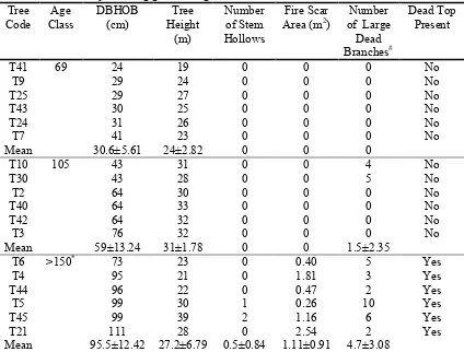 Table 2.2.1. Selected architectural features of all trees measured in each age class. Tree age 