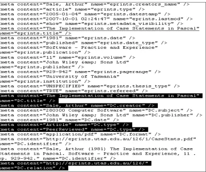 Figure 3-1: The html source page of the page that a document resides 