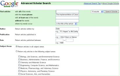Figure 3-6: Google Scholar’s Advanced Scholar Search 