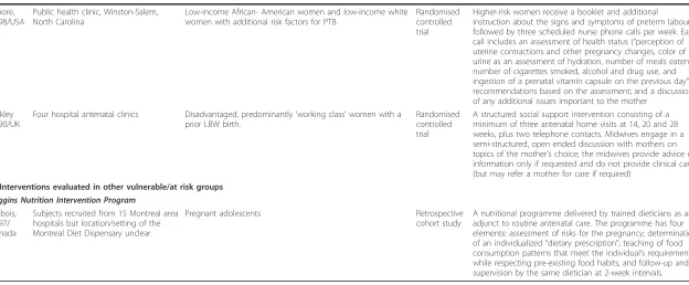 Table 4 Studies evaluating programmes provided as an adjunct to comprehensive antenatal care (Continued)