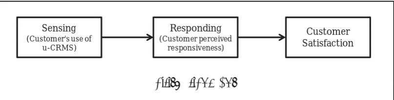 Figure 1: Conceptual Model: Customer’s use of ubiquitous mobile-CRM, perceived responsiveness, and customer satisfaction 