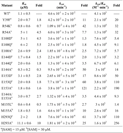Table 2.2 Kinetic parameters of  PRMT1 mutants for the AcH4-21 peptide  