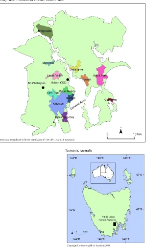 Figure 1.1 Hobart Study Area and Suburbs 