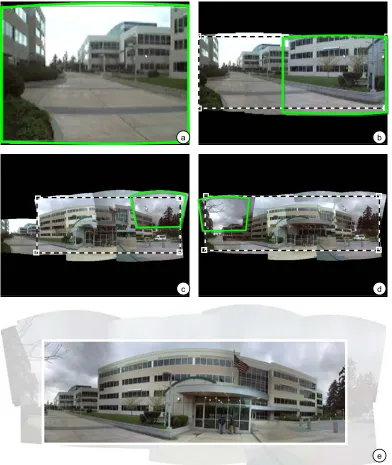 Figure 4: With Panoramic Viewfinder, panning the camera corresponds to a painting operation with  a textured rectangular (actual screen captures with viewfinder and cropping frame emphasized to improve readability on b/w printouts)  