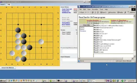 Figure 8 A still of the server screen captured showing the whole board and the Chat of the Black team during a game with students