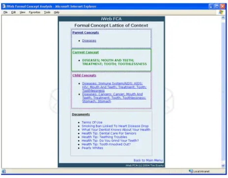 Figure 3 – iWeb FCA Concept Lattice Browsing Interface 
