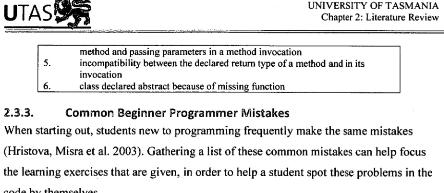 Table 2 Common Java programing mistakes (Topor 2002) 