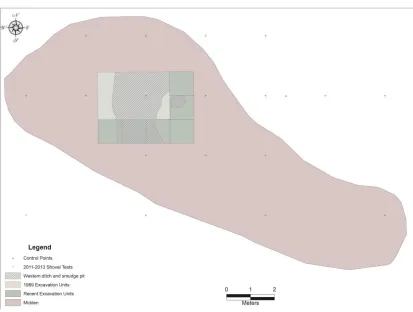 Figure 4.4 The western ditch and midden complex.  The extent of the midden was defined through shovel-testing 
