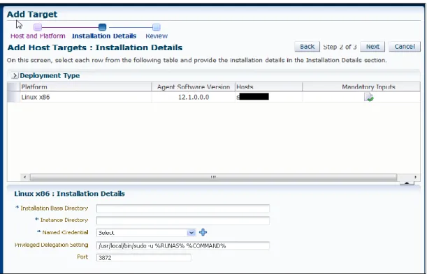 Figure 4 : Add Host Targets: Installation Details Page  