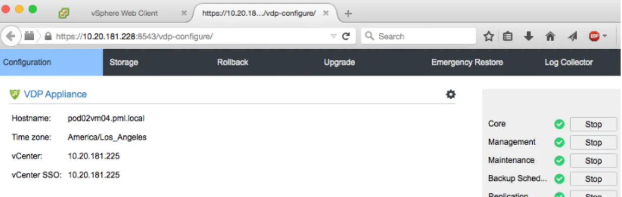Figure 3. vSphere Data Protection Configure UI Running in Maintenance Mode