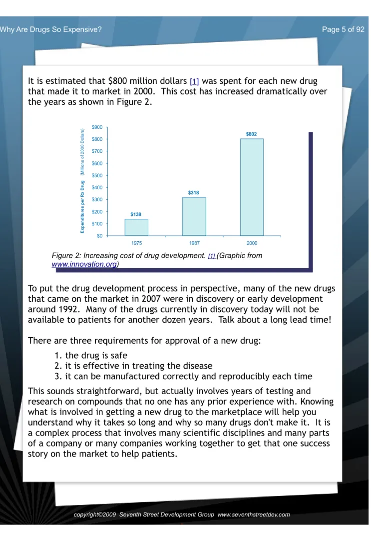 Figure 2: Increasing cost of drug development.  [1]  (Graphic from  www.innovation.org) $138 $318 $802$0$100$200$300$400$500$600$700$800$90019751987 2000