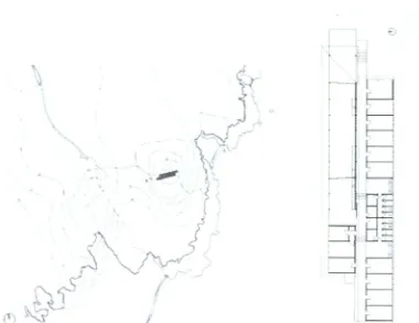 Figure 7.3 & 7.4 — Bay of Fires Lodge, site plan and floor plan Bay of Fires Lodge comprises two long timber pavilions, which sit atop Bailey's Hummock on the edge of the ocean at the Bay of Fires