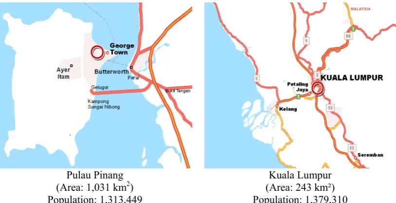 Figure 1: Location of cases study (Penang and Kuala Lumpur) 