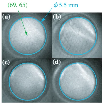 Fig. 82-dimensional images just before the CDC at t = 3.2375 s(a), and just after the CDC at t = 3.23975 s (b), t =3.24025 s (c), and t = 3.24175 s (d)
