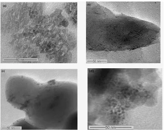 Figure 4 : TEM image of Ru/Al2O3(a), Ru/Bentonite(b), Ru/TiO2(c),  Ru/SiO2(d)