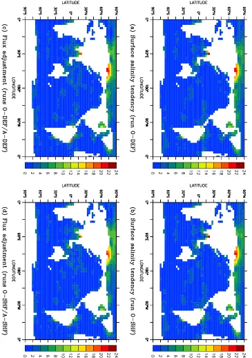 Figure 4.9: The amplitude of the annual cycle in the surface salinity tendency