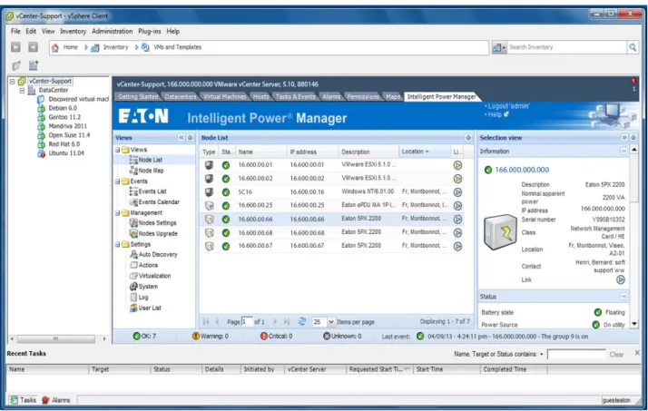 Figure 11. The UPS management software in this example plugs into the administrator’s console for  VMware vCenter, allowing the IT administrator to see and manage UPS-related events or alarms in the  same system as their IT management tasks