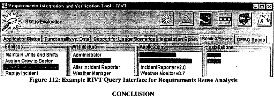 Figure 112: Example RIVT Query Interface for Requirements Reuse Analysis