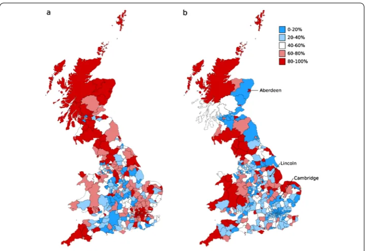 Figure 3 Absolute error in the estimated outward commuting distributions. (a) 1-parameter radiationmodel