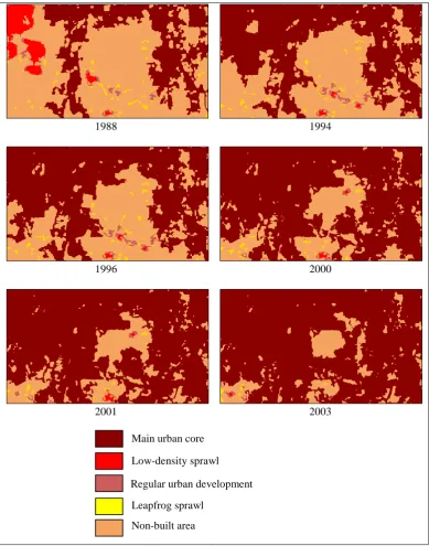 Figure. 6. Forms of urban sprawl at Klang Valley, Malaysia within 1988 until 2003. 