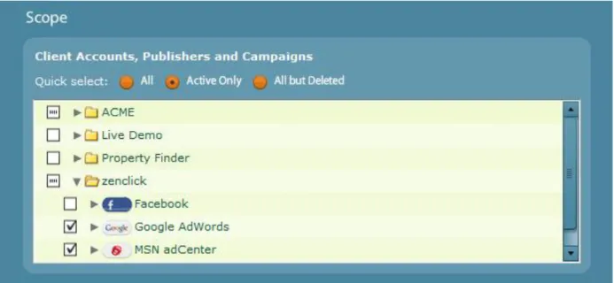Figure 4 - Select client accounts, publishers and campaigns to be exported. 