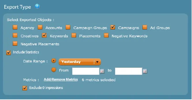 Figure 5 – Select the object types, statistical columns and historical date range to include in your export