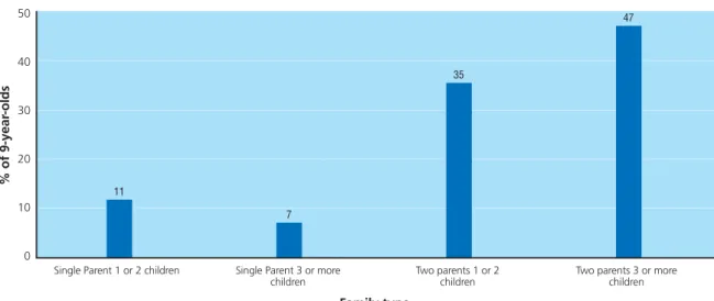 Figure 2.1:  Family type and size of households in which nine-year-olds live