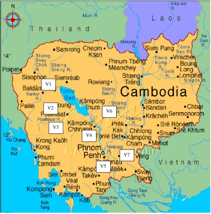 Figure 4: Cambodian map showing research sites  Source: CIA, 2007 