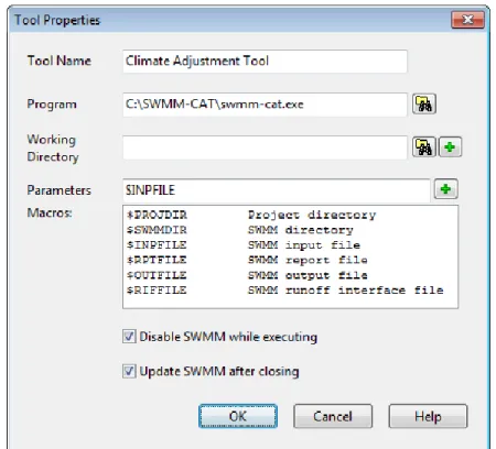 Figure 1  Dialog for Registering SWMM-CAT as a SWMM Add-In Tool. 