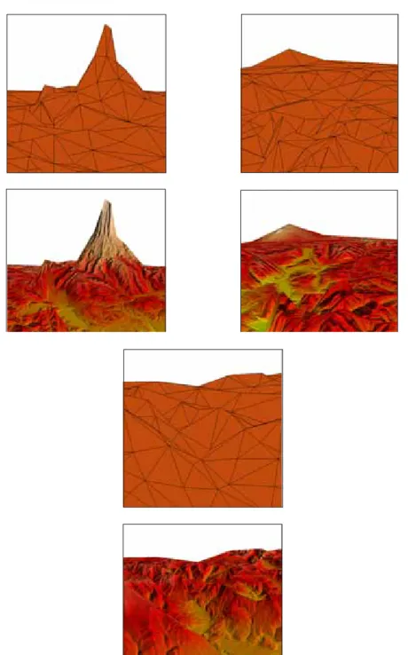 Figure 3. Terrain visualization from different point of view using a composition of geometric  and view dependent errors and frustum culling