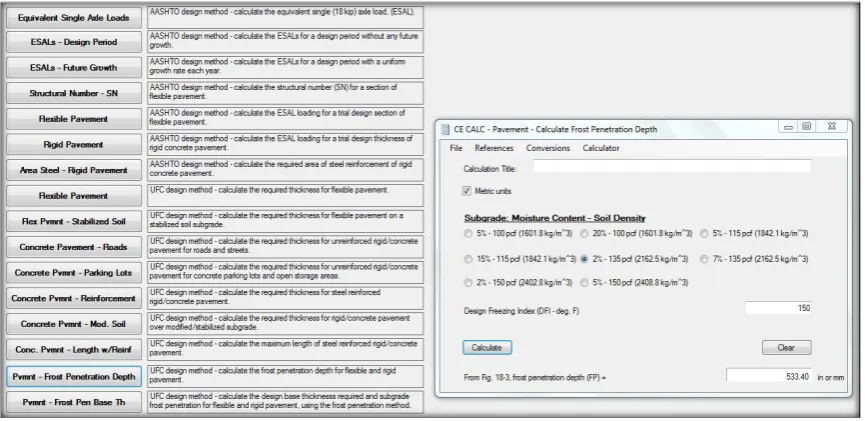 Figure 4: The display of the interface screen used in this research, Pave-Calc [16] 