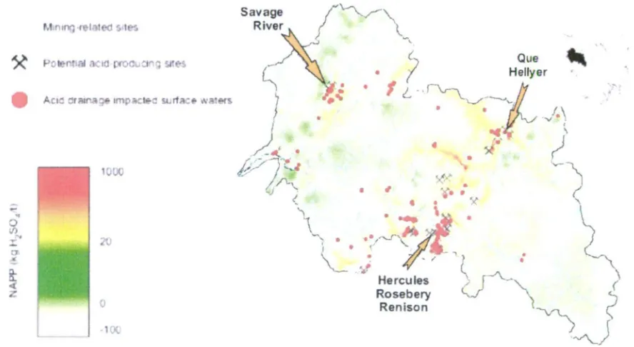 Figure 3-2: a) Extract of acid mine drainage map' 