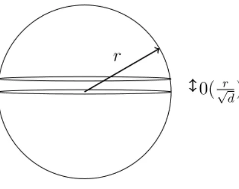Figure 2.10: Most of the volume of the d-dimensional sphere of radius r is within distance O( √ r