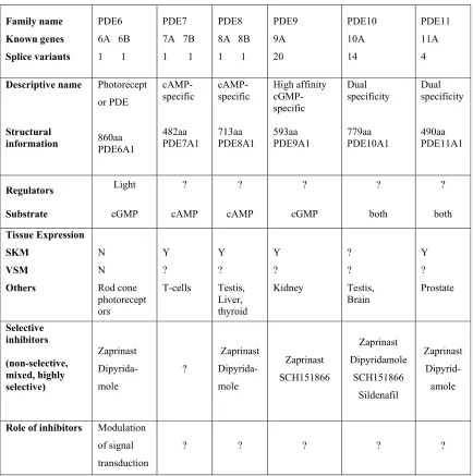 Table II showing the phosphodiesterase classes. 
