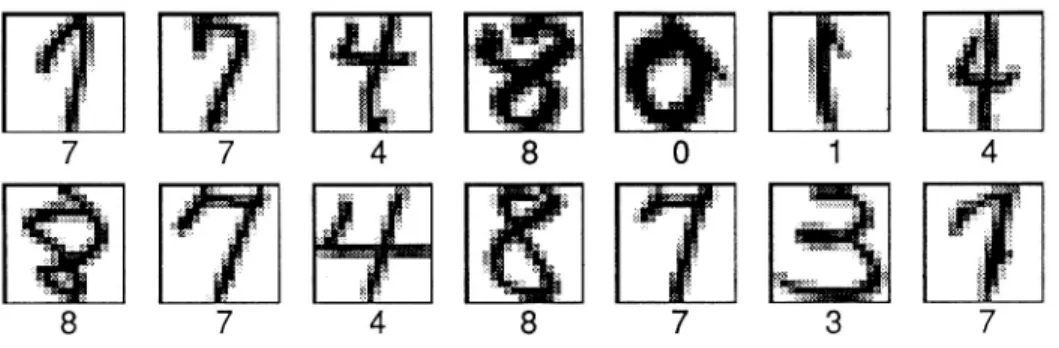 Figure 6. Examples of patterns with labels from the US Postal Service digit database.