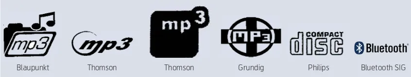 Figure 2  Some registered trademarks for standards and their owners. The Blaupunkt and Grundig MP3versions are used proprietary