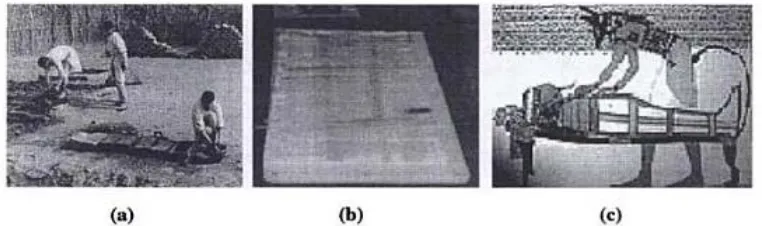 Figure 1:  Ancient Egyptians utilization of natural composites: a) Fibrous clay blocks, b) Compression moulded cross-ply papyrus sheets, c) Mummies linen wrapping systems [1]