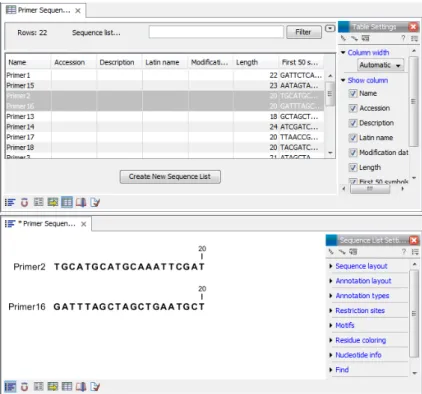 Figure 3.8: Import Sequences in Table Format output. The imported tabular data presented in the Sequence Table (top)