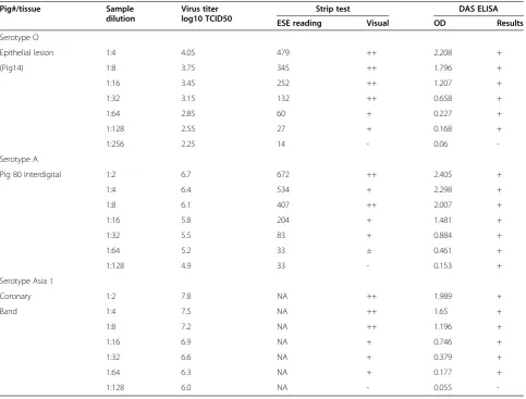 Table 4 Comparison of strip test with DAS ELISA for tissues collected from experimentally inoculated pigs with FMDV