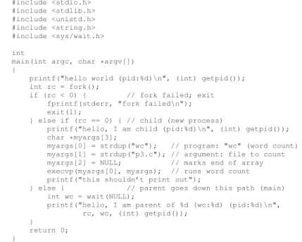 Figure 5.3: Calling fork(), wait(), And exec() (p3.c) The fork() system call is strange; its partner in crime, exec(), is not so normal either