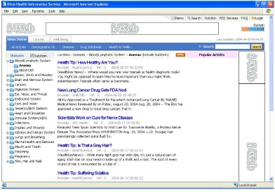 Figure 3.1 – iWeb Web Portal Site (Diseases sub-domain section) 