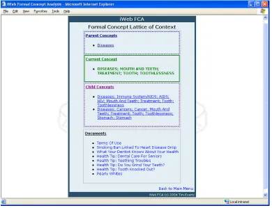 Figure 3.4 – iWeb FCA Concept Lattice Browsing Interface 