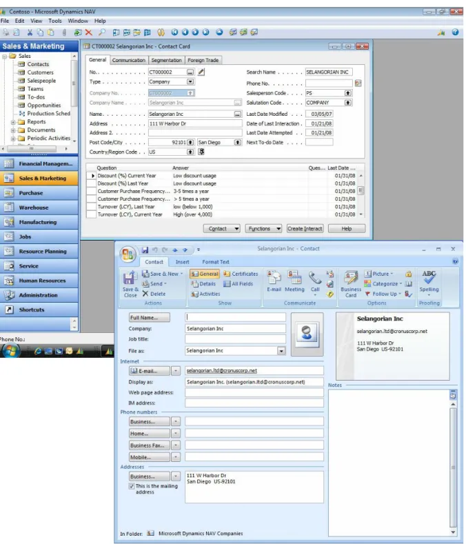 Figure 2 Information can be synchronized between Microsoft Dynamics NAV and Outlook. 