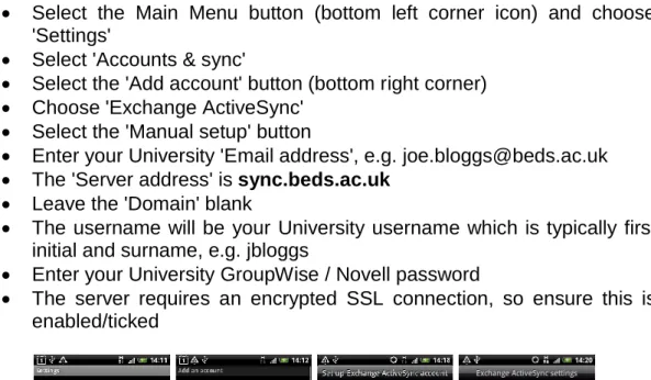 Figure 1 - Setting up the account (Android 2.x) 