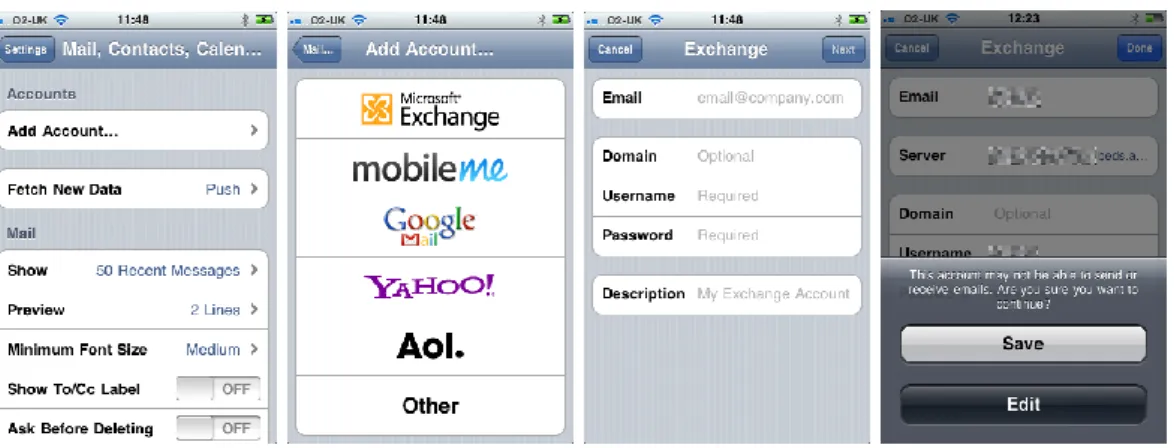 Figure 3 - Setting up the account (iOS 4.x)   