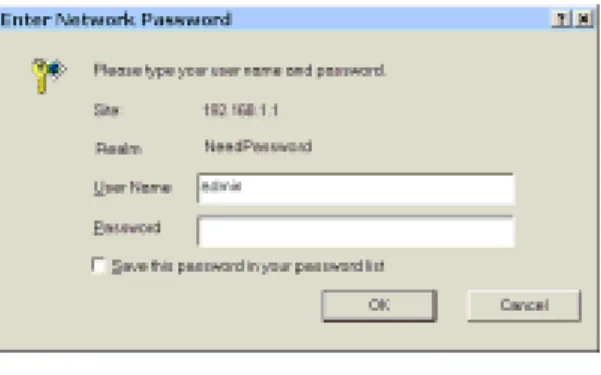 Figure 4: Password Dialog  7. Enter  admin for the "User Name" and leave the "Password" blank